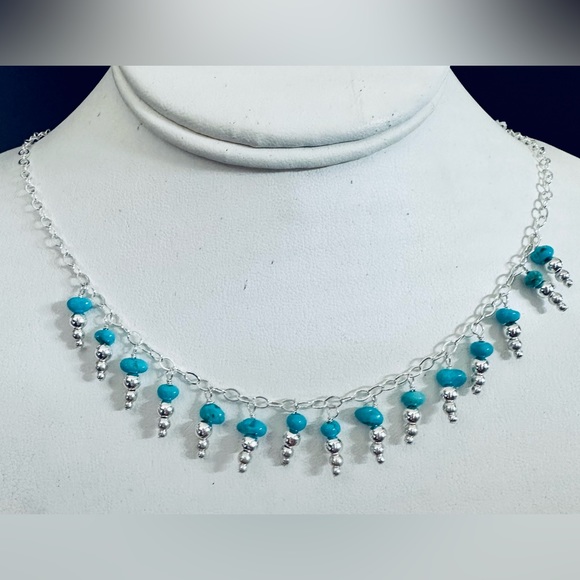 Santa Fe Style Mojave Turquoise Necklace 18 Inches in Sterling Silver - Picture 1 of 8